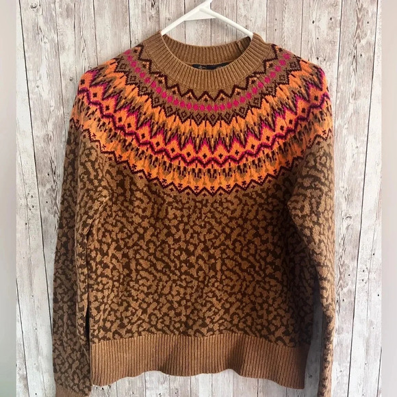 Brooks Brother Fair Isle Animal Print Wool Sweater Size Small - Picture 1 of 4